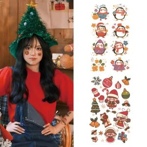 Waterproof Christmas Themed Temporary Tattoo Stickers for Kids Santa Reindeer Bells for Party Fun
