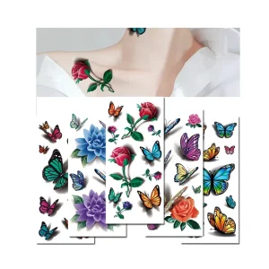 Waterproof Colorful 3D Butterfly Rose Tattoo Sticker Easy Apply Remove