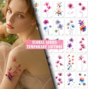 Waterproof Colorful Flower Temporary Tattoo Stickers Small Boho Designs for Hand and Collarbone Scar Covering