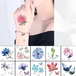 Waterproof Colorful Flower Temporary Tattoos Stickers Small Boho Designs for Hand Collarbone Cover Scars