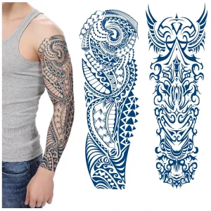 Waterproof Custom Full Sleeves Arm Jangua Juice Blue Semi Permanent Temporary Tattoo Stickers 465x155mm CE Certified