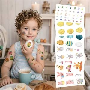 Waterproof Cute Easter Egg Rabbit Festival Temporary Tattoo Sticker with Custom Printing Paper DIY Children’s Gift for Body Face