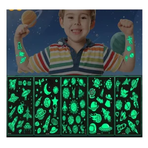 Waterproof Eco Friendly Cute Children’s Cartoon Party Tattoo Stickers Luminous Space Rocket UFO