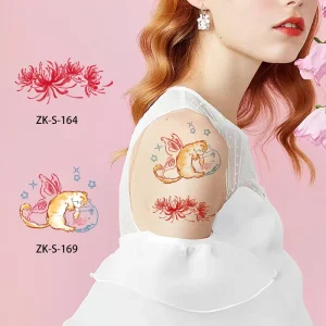 Waterproof Eco-Friendly Temporary Tattoo Sticker Black Cat Butterfly Design Water Transfer Paper PET Film Printed Body