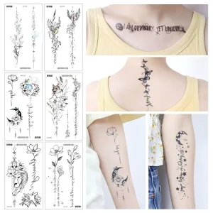Waterproof Floral Letter Temporary Tattoo SetBlack Realistic Neck Stickers for Women Girls