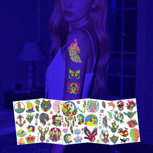 Waterproof Fluorescent Flower and Animal Lip Tattoos Temporary Body Application for Arm Face or Body Decoration