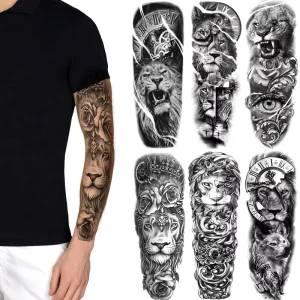 Waterproof Full Arm Temporary Tattoo Sticker Tiger Lion Wolf Eye for Man Women Body Art Sleeve Flash Shoulder