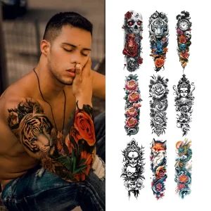 Waterproof Full Arm Temporary Tattoos Non Toxic Long Lasting Body Art Stickers for Men Women White Printing Process Skin Safe