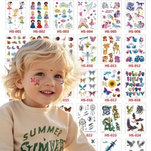 Waterproof Full Color Custom Temporary Glitter Sticker Tattoos for Kids