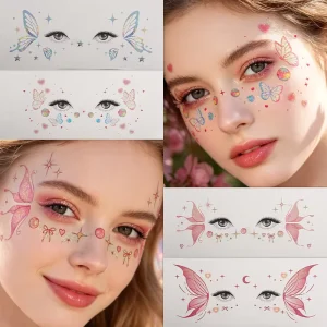 Waterproof Glitter Butterfly Face Tattoo Sticker Glow in the Dark Neon Face Jewels for Music Festival Party Decorations