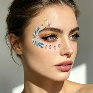 Waterproof Glitter Swan Face Rhinestones Tattoo Sticker for Music Festivals and Rave Parties