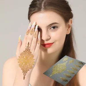 Waterproof Gold Henna Tattoo Stickers Indian Mehndi Temporary Tattoos for Festival Party