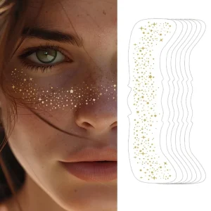 Waterproof Gold Speckle Freckles Temporary Tattoo Sticker Celestial Hearts Stars Freckles Makeup Patches Parties Photography