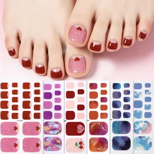 Waterproof Gradient Solid Color Glitter Gold Foil Stamping Foot Nail Sticker Polish Nail Strips Nail Art Stickers