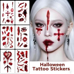 Waterproof Halloween Horror Bloody Wound Scar Tattoo Sticker Disposable Temporary Party Decoration