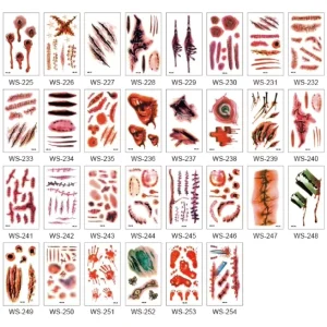 Waterproof Halloween Temporary Tattoo Stickers for Scar Wounds Disposable Face One Time Use for Holiday Decoration