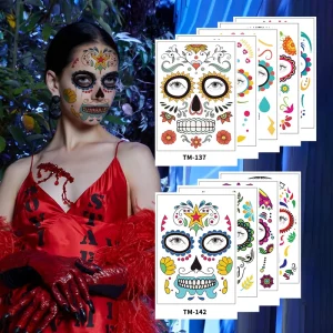 Waterproof Halloween Temporary Tattoos Scary Masquerade Fa Ke Cosplay for Party Decorations New Year’s Yearly Tattoo Stickers