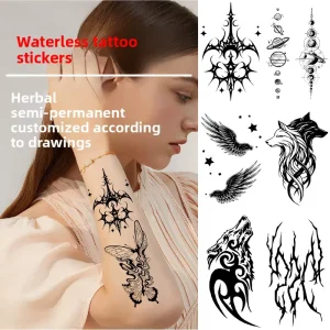 Waterproof Herbal Tattoo Stickers Waterless Semi-permanent Tattoo Sticker Transfer Printed Stay on Skin 2 Weeks