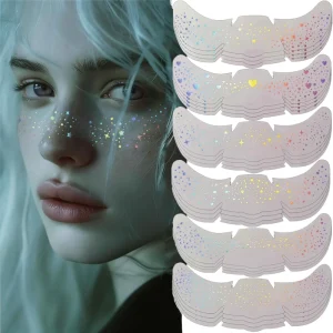 Waterproof Holographic Multichrome Glitter Freckles Heart Star Tattoo Stickers for Women