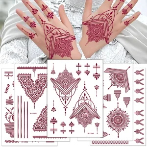 Waterproof Long Lasting Eco Friendly Non Toxic Henna Tattoo Stickers Intricate Paisley Floral Designs for Face Body Art Wedding