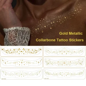 Waterproof Long Lasting Gold Foil Collarbone Temporary Tattoo Metallic Body Art Tattoo Sticker