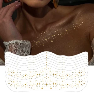 Waterproof Long Lasting Gold Foil Temporary Tattoo Stickers for Women Metallic Collarbone Body Art Design