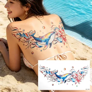 Waterproof Long Lasting Indian Paper Universe Starry Sky 4-Color Printing Watercolor Galaxy Whale Bikini Party Temporary Tattoo