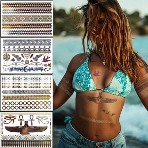 Waterproof Metal Gold Foil Silver Temporary Body Art Tattoos Sticker Body Art Tattoos Sticker Tattoo Sticker for Golden Chain