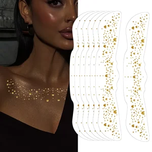 Waterproof Metallic Gold Collarbone Tattoo Sticker Trendy Fashion Temporary Body Art for Women Sexy and Durable