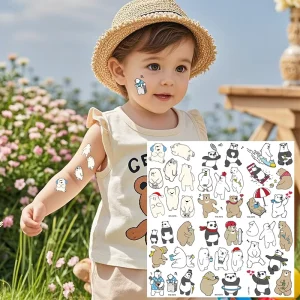 Waterproof Mini Children’s Face Crystal Tattoo Stickers Cartoon Facial Bear Design Temporary Face Decorations
