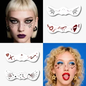 Waterproof Non Toxic Skin Safe Halloween Prank Makeup Temporary Tattoo Dark Bat Scars Halloween Face Tattoo