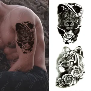 Waterproof Non toxin Eco friendly Cool Animal Designs Leg Arm Chest Colourful Tribal Temporary Tiger Tattoo Stickers