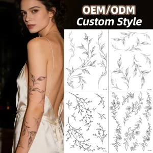 Waterproof Paper Body Tattoo Sticker, Sword Rose Heart, Eco-Friendly, Long-Lasting 15-Day Temporary Sticker