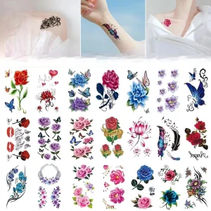 Waterproof Paper Temporary Tattoos Rose Butterfly Animals Sexy Tattoo Sticker for Women Adults