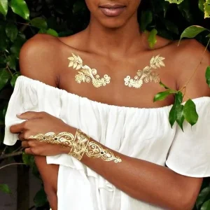 Waterproof Private Design Wedding Party Metallic Custom Gold Tattoo Stickers Temporary Tattoo 55x55mm Lasting 3-7 Days