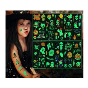 Waterproof Pumpkin Bats Skull Bones Kids Fluorescent Temporary Tattoo Stickers Halloween 120x190mm Lasting 3 7 Days CE