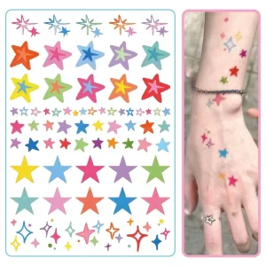 Waterproof Rainbow Star Temporary Tattoo Stickers Mixed Size Fake Body Art Tattoos Skin Safe Decor for Party Festival Cosplay