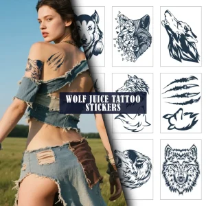 Waterproof Realistic Wolf Floral Sleeve Temporary Tattoo Stickers Sweat Resistant Fashionable Face and Body Art Tattoos