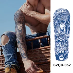 Waterproof Realistic and Matte Dark Blue Full Arm Semi Permanent Jagua Tattoo Stickers