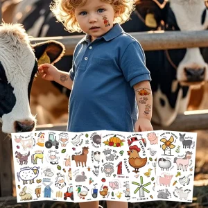 Waterproof Small Paper Tattoo Stickers New Farm Design for Temporary Body and Face Application for Men Women Children Party
