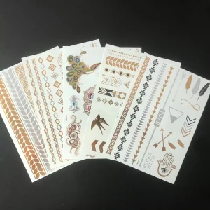Waterproof Temporary Body Art Gold Face Metallic Temporary Tattoo Sticker Golden Foil Stamping Tattoo Stickers