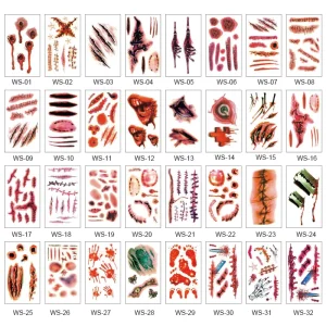 Waterproof Temporary Body Art Tattoo Sticker for Teenagers Halloween Scar Hand Back Name Decal Decorative Temporary Body Tattoo