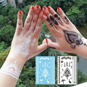Waterproof Temporary Body Tattoo Stickers Black and White Henna Tattoo for Adults for Hands