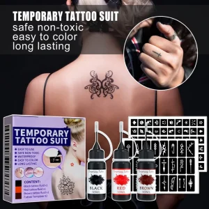 Waterproof Temporary Skin Tattoo Kit Hollow Pattern Juice Stencil with Juice Ink Tattoo Liquid
