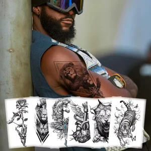 Waterproof Temporary Tattoo Sleeve Saiyan Ganesha Design for Men Women Realistic Arm Tattoo Stickers for Parties & Cosplay