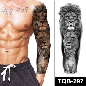 Waterproof Temporary Tattoo Sticker Realistic Rose Tiger Lion Design Full Arm Sleeve