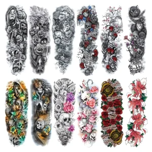 Waterproof Temporary Tattoo Stickers for Men and Women Full Arm & Half Arm Shoulder Application for Body & Face