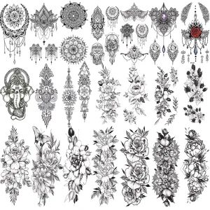 Waterproof Temporary Tattoos Peony Body Art Arm Tattoo Stickers Eco-friendly Black Henna Mandala Design for Women Girls