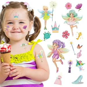 Waterproof Temporary Tattoos for Kids Girls Birthday Party Fairy Glitter Face Flower Kids’ Birthday Party Decorations