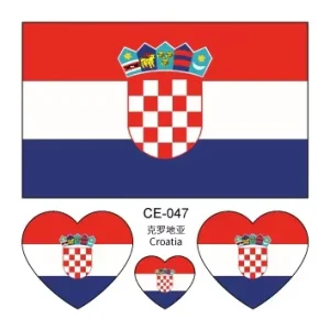 Waterproof UV Printed Custom Color Cartoon Rectangle Face Tattoos World Football Match Cheer Temporary Croatia Stickers